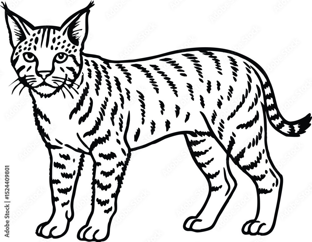 Obraz premium Black and White Illustration of a Striped Cat