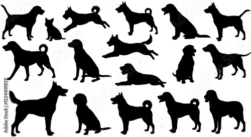 Silhouette Collection Featuring Diverse Dog Poses and Breeds: A Comprehensive Guide to Canine Forms and Black Designs