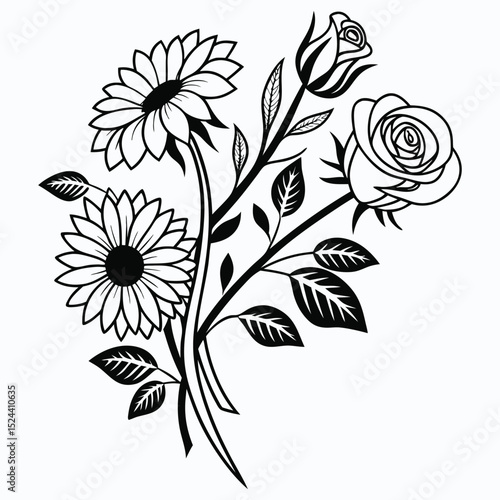 Elegant black and white floral bouquet design