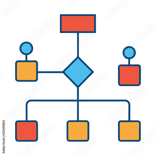 Colorful and simple flowchart design illustrating hierarchy and decisions processes