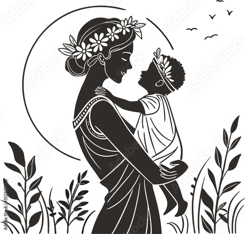 Here's your sentence:

Beautiful girl with a floral hat drawing vector silhouette