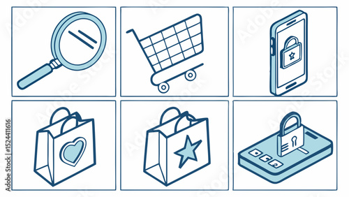 Secure Online Shopping Icons for E-commerce, Mobile Payments, and Safe Transactions