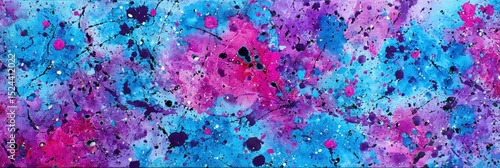 Panel kuchenny z motywem Abstract watercolor illustration featuring vibrant splashes of pink, blue, and purple hues, creating a dynamic and energetic visual composition with artistic flair