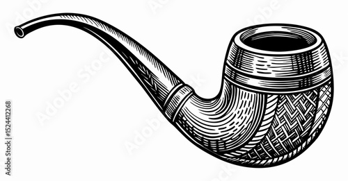 Vintage Tobacco Pipe Engraving, Hand-Drawn Smoking Pipe Illustration