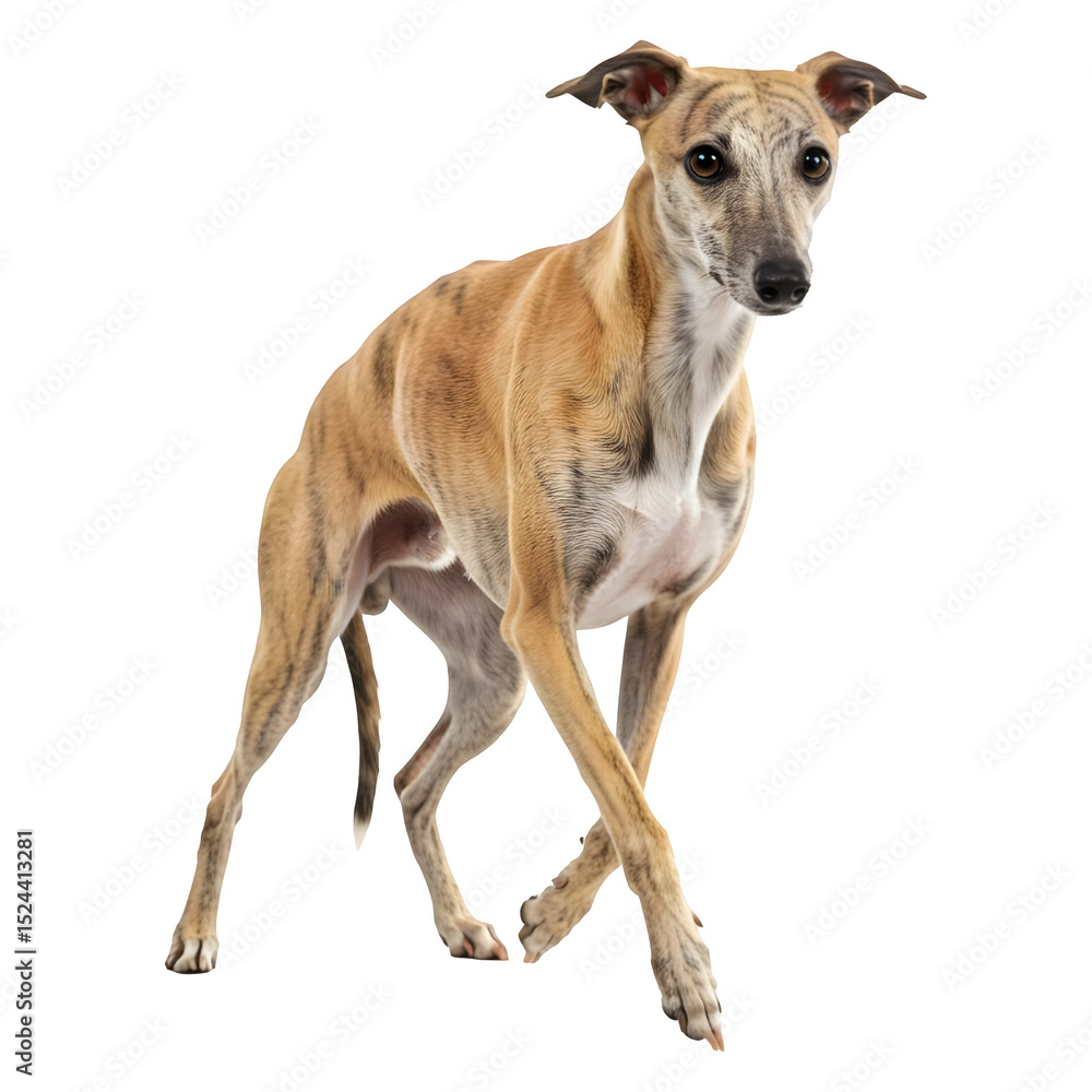 Fototapeta premium Elegant Whippet Dog Gracefully Moving in Studio Shot