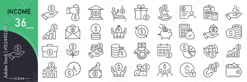 Income related icon collections. Containing salary, finance, money, profit, revenue, earnings, payment, growth, investment, and savings icons. Editable Stroke. Outline icons.