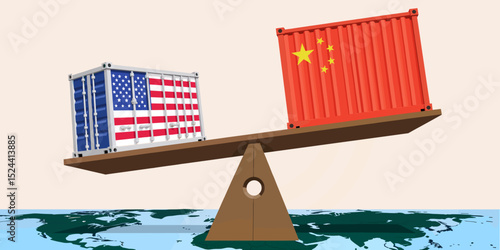 Trade imbalance between USA and China represented by shipping containers  