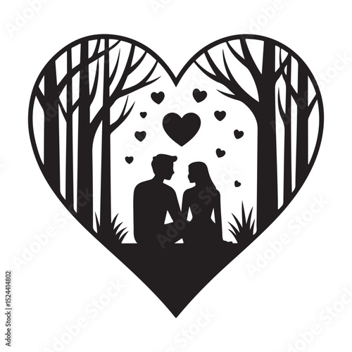 Couple in Love Surrounded by Trees Silhouette loving