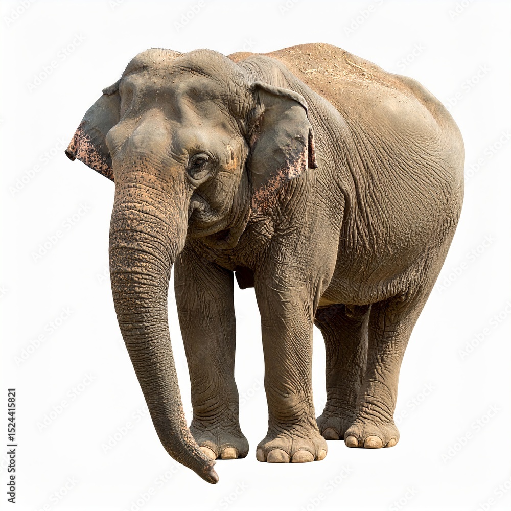 Fototapeta premium Wild elephant over white background