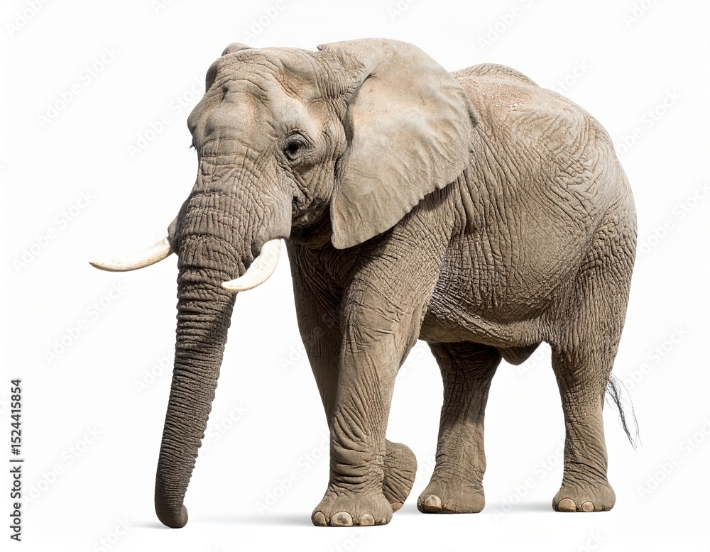Fototapeta premium Wild elephant over white background