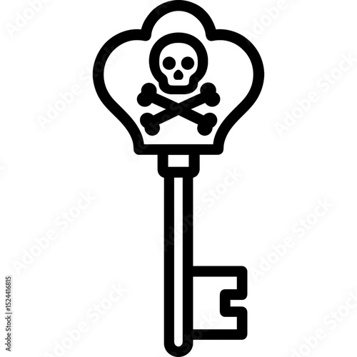 Minimalist outline of pirate treasure chest key