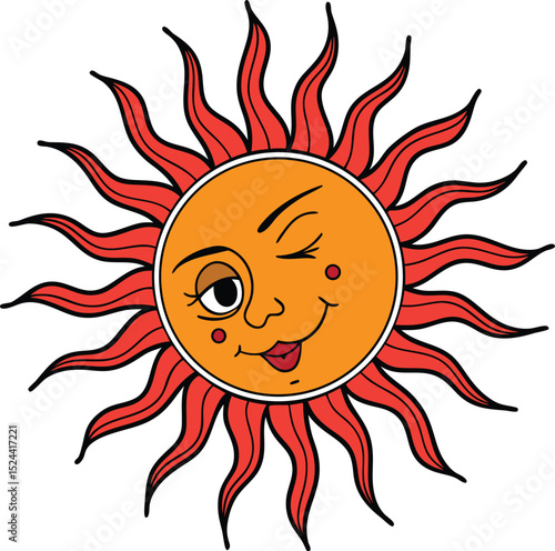  Cartoon-style sun emoji line icon with winking eye and bright outline