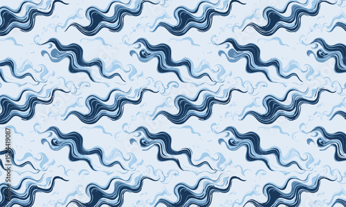 Graceful Blue Curls and Lines Decorative Pattern