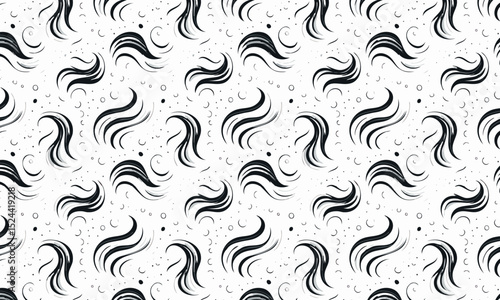 Hand-Drawn Hair Swirls and Confetti Seamless Pattern