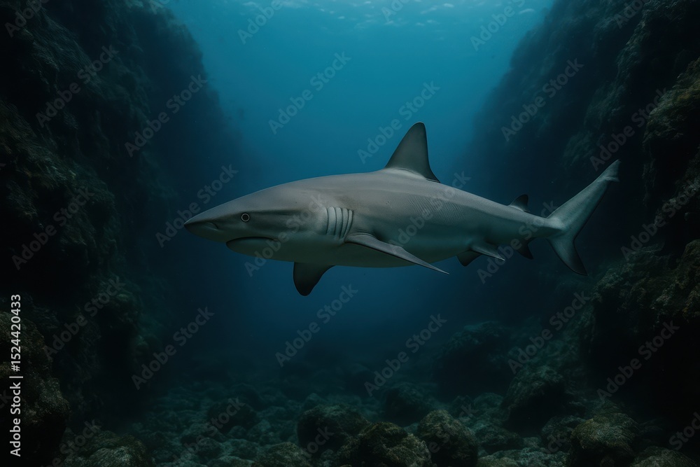 Fototapeta premium Majestic shark gracefully gliding through clear blue waters of the ocean landscape