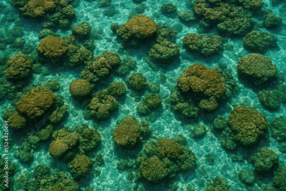 Fototapeta premium Breathtaking underwater landscape featuring vibrant coral formations thriving beneath crystal-clear waters