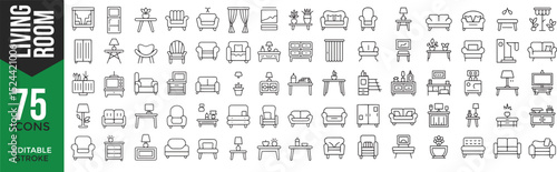 Living Room & Interior Icons Set – Editable Stroke Vector

