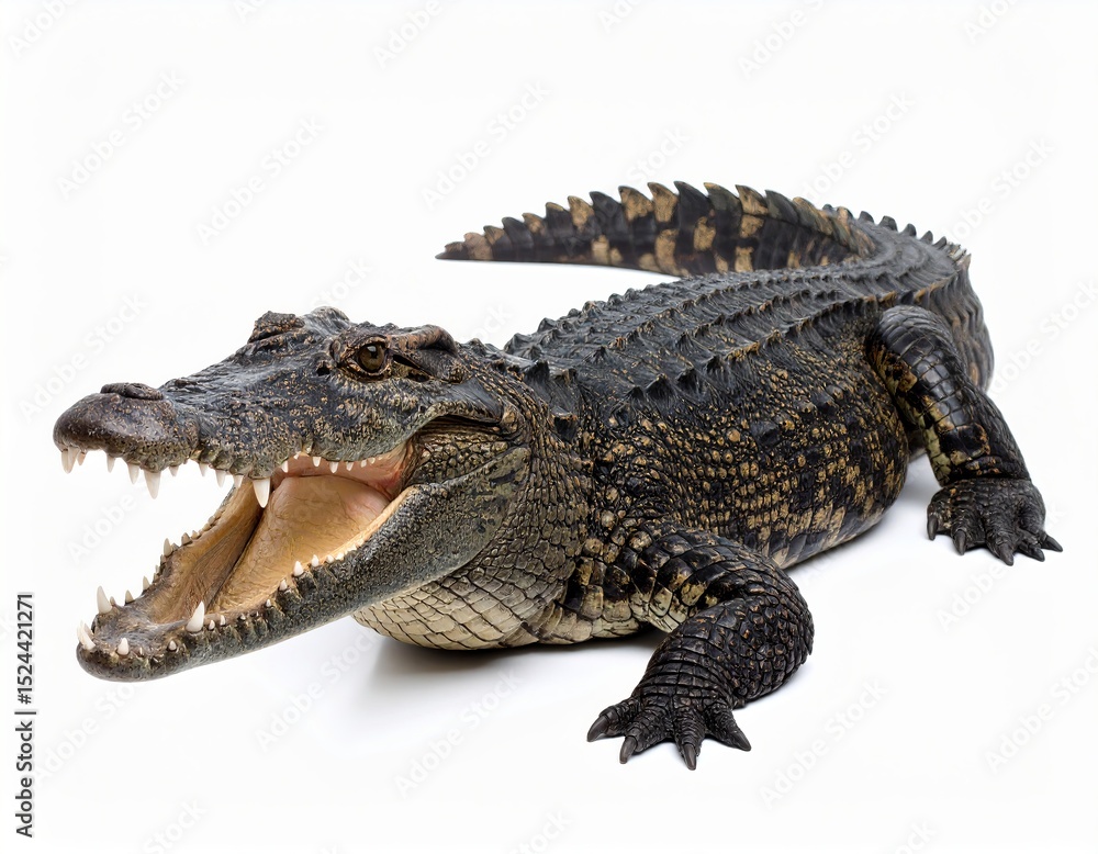 Fototapeta premium Wild crocodile or alligator over white background