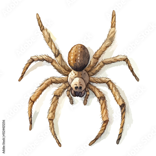 Watercolor Style Spider with Fuzzy Legs and Large Eyes TopDown View