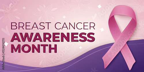 Breast cancer awareness pink ribbon.  Banner template design. During  October, which is Breast Cancer Awareness Month, this ribbon is widely used in campaigns to promote awareness.