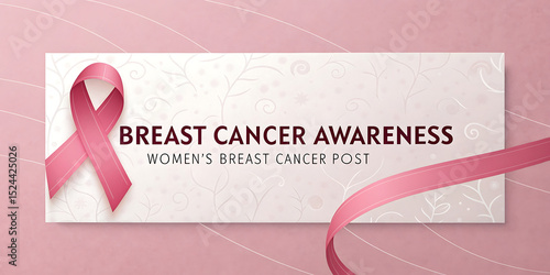Breast cancer awareness pink ribbon.  Banner template design. During  October, which is Breast Cancer Awareness Month, this ribbon is widely used in campaigns to promote awareness.