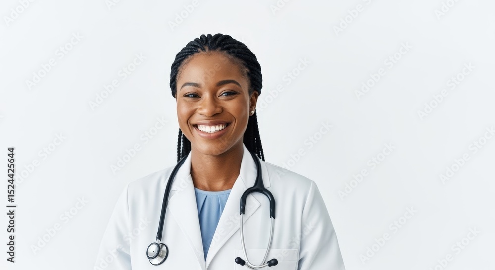 Fototapeta premium Happy doctor with stethoscope on white background