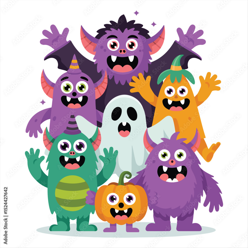 Obraz premium Happy Halloween A Group of Friendly Monsters