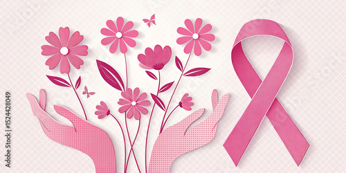 Woman breast cancer awareness month banner background decoration with pink ribbon symbol