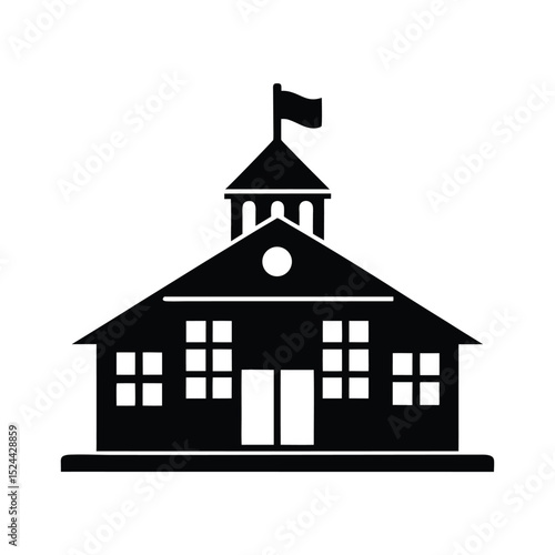 School flag on building vector silhouette  