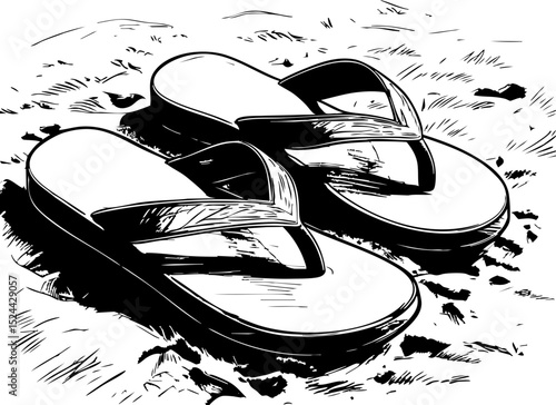 Casual summer footwear beach sand flip flops outdoor setting close-up view relaxation for beach vibes