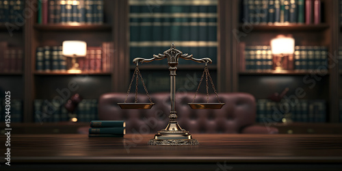 A scale sits on a desk in front of a bookshelf