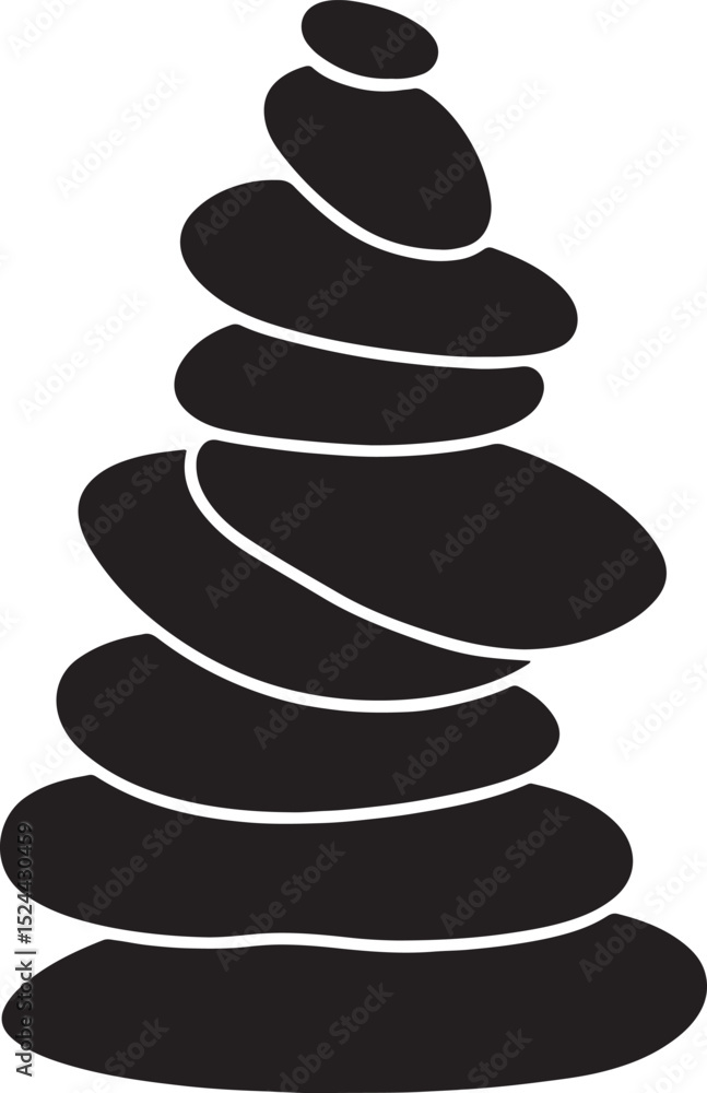 Zen stacked stones simple design concept, Minimalist balance stone silhouette art Zen stacked stones simple design concept, Minimalist balance stone silhouette art