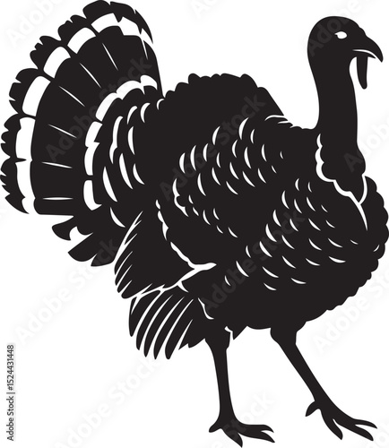 Turkey black white silhouette elegant drawing, Minimalist farm bird festive style