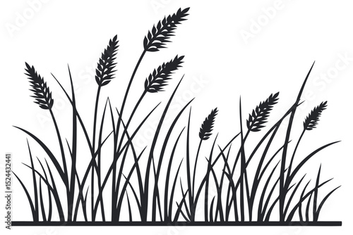 Elegant black wheat and tall grass silhouette design for various nature themed concepts
