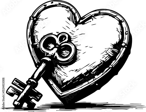 Key to love unlocking emotions in a heart-shaped design artistic creation digital studio conceptual art
