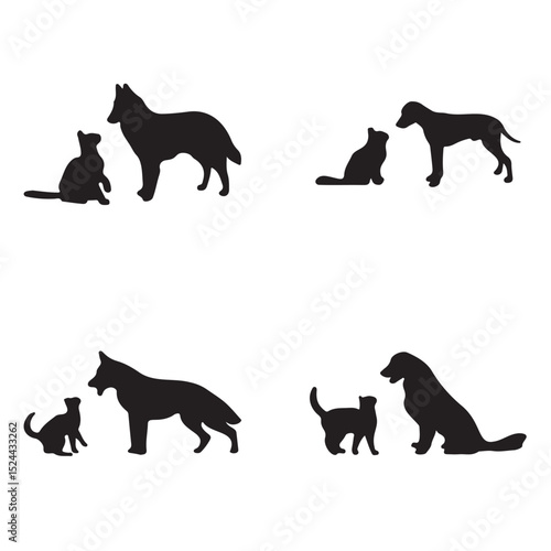 Flat design dog and cat vector silhouette