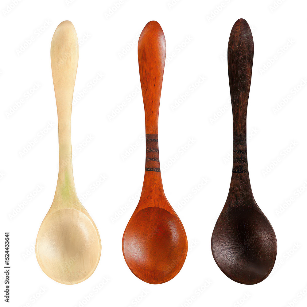 Three Unique Wooden Spoons in Different Shades and Finishes Showcasing Craftsmanship and Natural Beauty of Kitchen Utensils for Culinary Use and Display Three Unique Wooden Spoons in Different Shades and Finishes Showcasing Craftsmanship and Natural Beauty of Kitchen Utensils for Culinary Use and Display