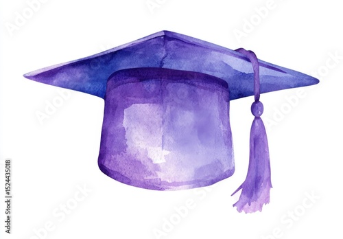 A watercolor of a graduation cap, isolated on a white background. Graduation cap vector.