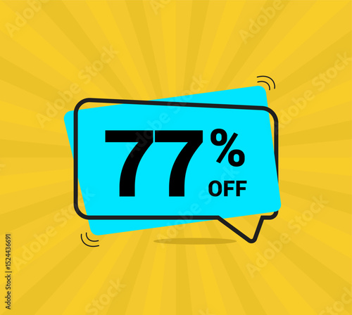 77% OFF sale, seventy seven percent. Coupon of Discount Price. Discount promotion. Banner for One percent off offers. Yellow and blue Design. Vector illustration.