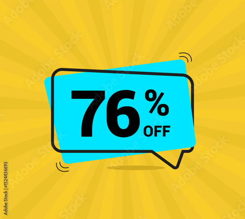 76% OFF sale, seventy six percent. Coupon of Discount Price. Discount promotion. Banner for One percent off offers. Yellow and blue Design. Vector illustration.