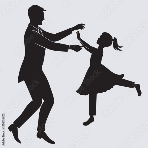 father spinning daughter around playfully silhouette vector art illustration