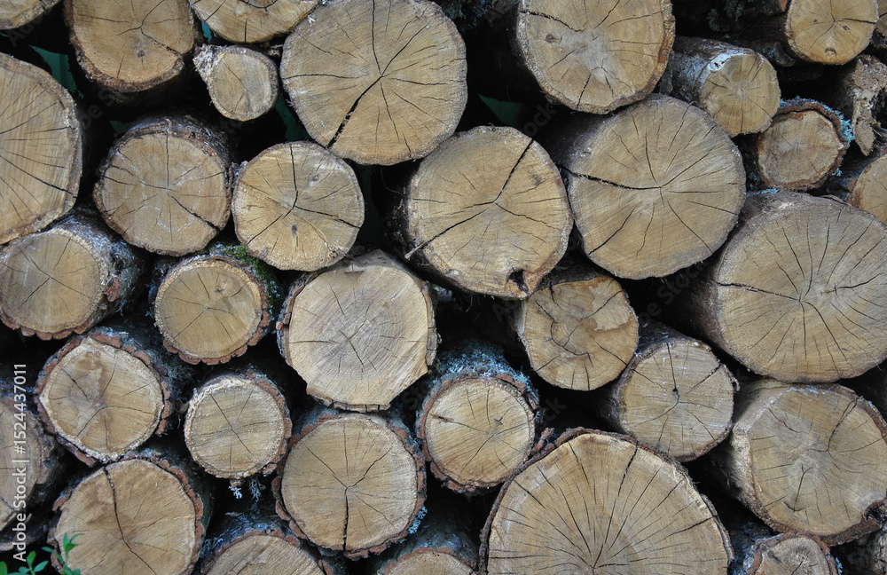 Naklejka premium background of stacked harvested firewood
