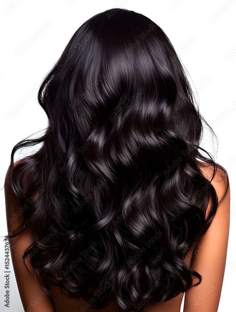 Obraz premium young girl with well-groomed dark hair. Woman with hairstyle with curls. Portrait for design