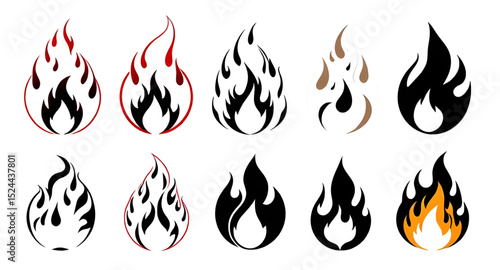 Set of fire flames, Fire flame vector set, Flame icon collection, Burning flames set, Fire icon pack, Realistic fire flames, Cartoon fire flames, Abstract fire set, Blazing flames vector, Fire symbols