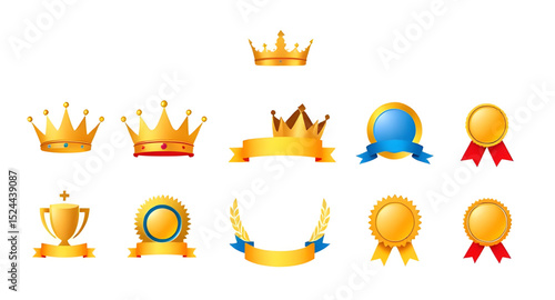 gold crown cup award, royal winner trophy set, victory crown cup vector, golden champion trophy, luxury gold award set, premium crown cup icon, success royal trophy, elite gold cup crown, championship