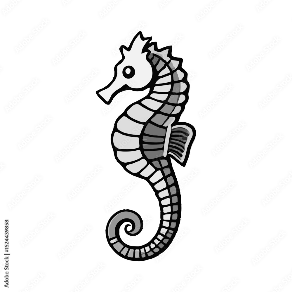 Fototapeta premium Simple, Iconical Grayscale Sea Horse