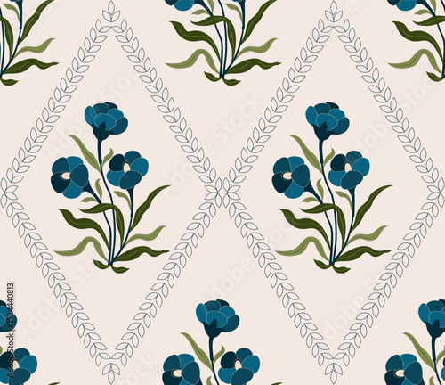 Hand drawn colourful geometric flowers, seamless patterns with floral for fabric, textiles, clothing, wrapping paper, backdrop, banner, illustration, abstract backgrounds.

