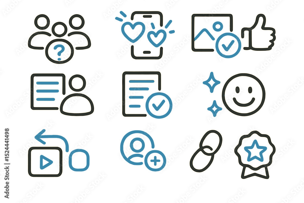 Fototapeta premium Social media icons set: communication, interaction, like, share, connect