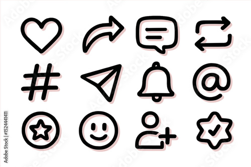 Neon-themed social media icons with heart and smiley symbols