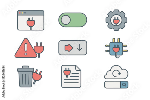 Power disconnect icons: browser, switch, gear, alert, cloud, document